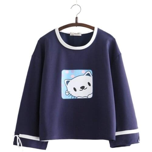 Cartoon Cat Print Women Hoodies And Sweatshirts Long Sleeve O-neck Cotton Pullover Tracksuits 2020 Autumn Winter Female Tops