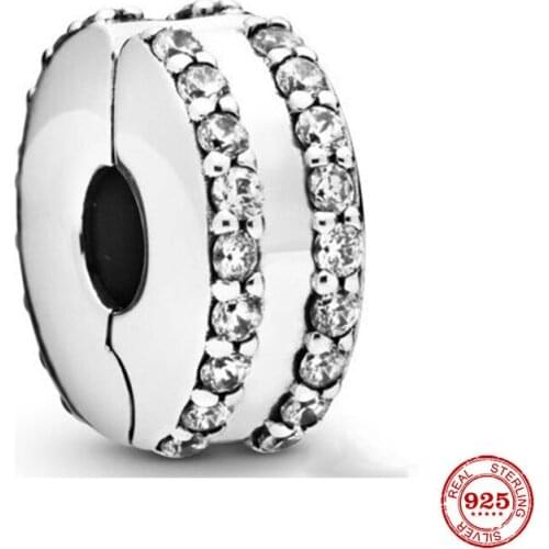 2021 Hot New 925 Sterling Silver Double Lined Pavé Clip Charm Fit Original Pandora Bracelet Diy Women Jewelry
