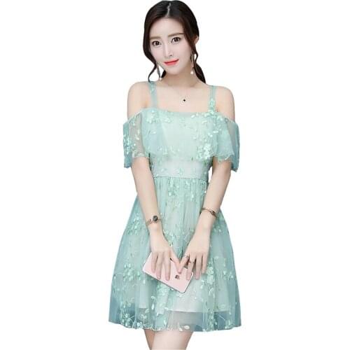 Fashion Strapless Sling Dress Women 2019 Summer Mesh Lace Chiffon Dress Female Elegant Slim High waist Sexy Mini Dress H648