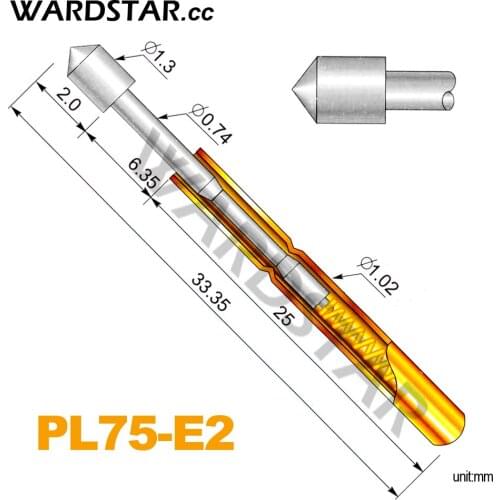 100pcs/lot PL75-E2 Dia 1.3mm Spring Test Probes Pogo Pin Length 33.35mm (Stroke Spring Froce:120g)