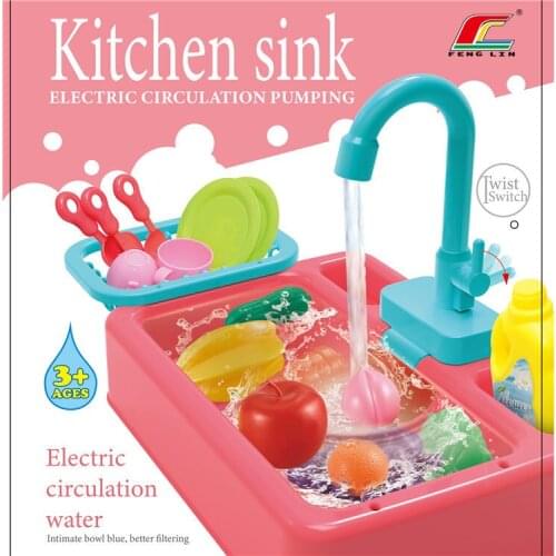 17PCS 4 colors For 3AGES Children Pretend Play Toys Best Gift for kids Wash Basin Kitchen toys Sink Electric Circulation water
