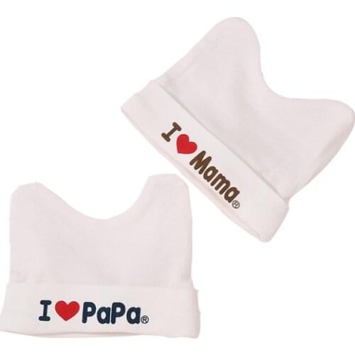 2pcs/set Newborn Baby Cotton Knot Cat shape Top Solid Color white Beanies Toddler Caps I LOVE PAPA MAMA Print Baby Hats JK35