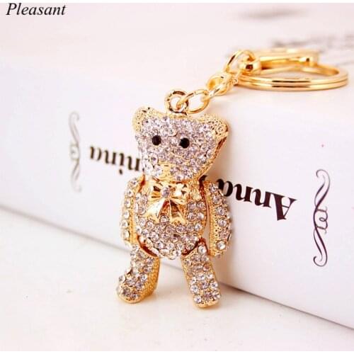 2021 Dazzling Crystal Golden Cartoon Bear Keychain Ladies Bag Accessories Keychain Metal Pendant Gift Wholesale
