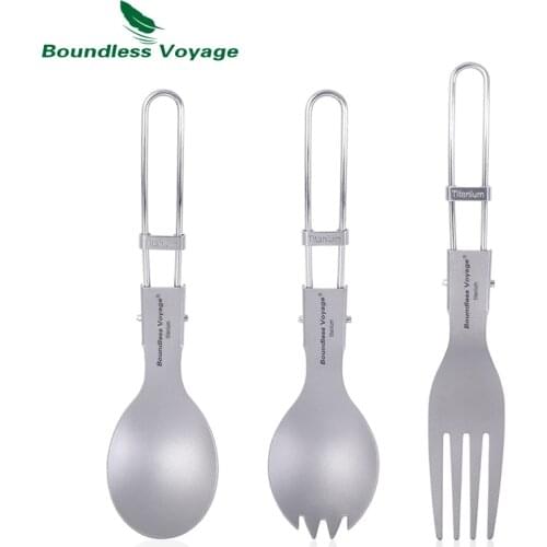 Boundless Voyage Titanium 3pcs Folding Spoon Spork Fork Set Outdoor Camping Tableware Cutlery Flatware Set