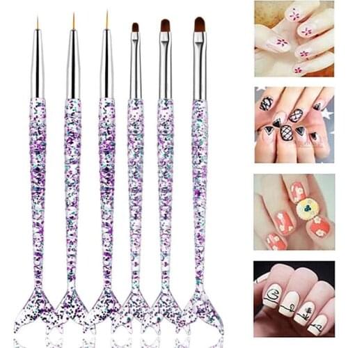 6pcs Nail Line Brush 3D Nib Acrylic UV Gel Brush Nail Chain Link Flower Drawing Pen Phototherapy Pen Drawing Pen Nail Tool