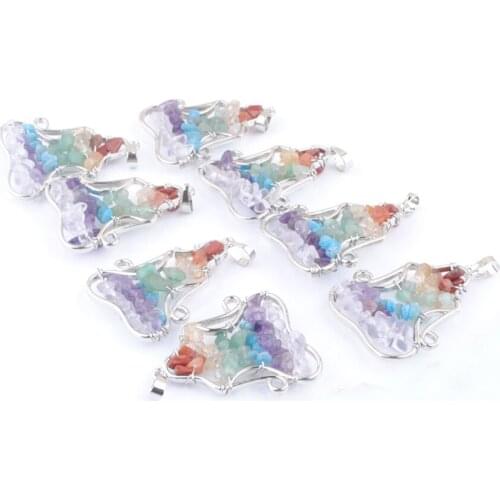 8Pcs/Lot 7 Chakra Reiki Meditation Yoga Figure Tree of Life Pendant Natural Stone Chip Beads Winding Around Jewelry TN3775