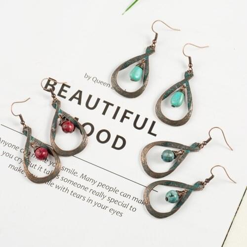 Antique Fashion 2018 Vintage Boho Bohemian Ethnic Dangling Drop Earrings with Stone Hanging for Women Jewelry Accessories