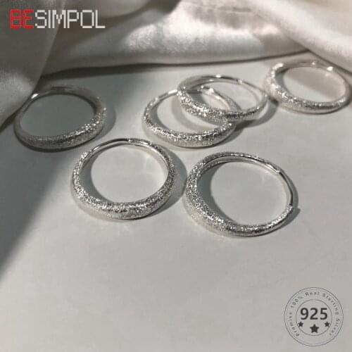 Besimpol Real S925 Sterling Silver Simple Earrings Vintage Minimalist Shiny Matte Hoop Earrings for Women Luxury Fine Jewelry