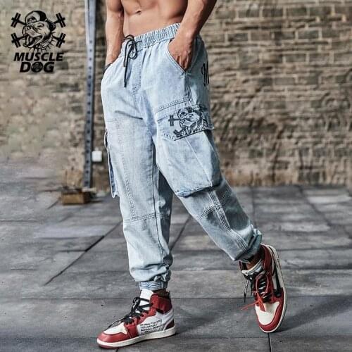 Baggy Jeans Cargo Pants Men Winter Loose Ankle Banded Pants Casual Training Tooling Fitness Gymnastic Pants Jeans Streetwear Men