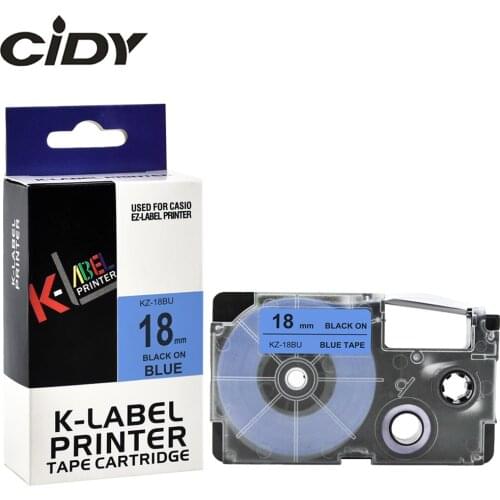 CIDY 10pcs XR-18BU Compatible Label Tape for Casio label Printer XR18BU XR 18BU 18mm Black on BLUE label ribbon KL-60-L KL-120L