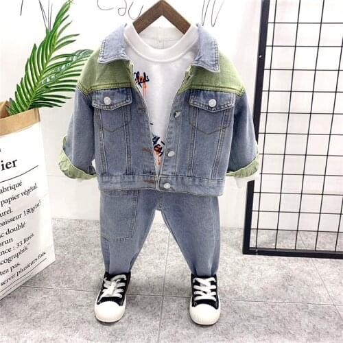 Childrens clothing spring&autumn new boys&girls tops denim jackets,cotton print T-shirts+jeans 3-piece set kids sportswear suit
