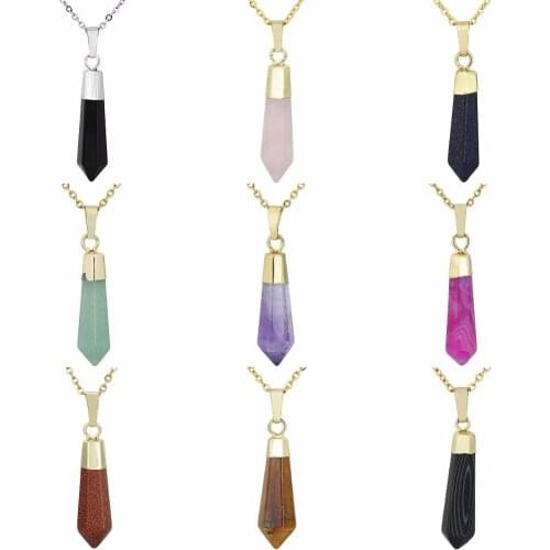 SUNYIK Faceted Gem stone Crystal Point Healing Pendant for Necklace (Free Chain)