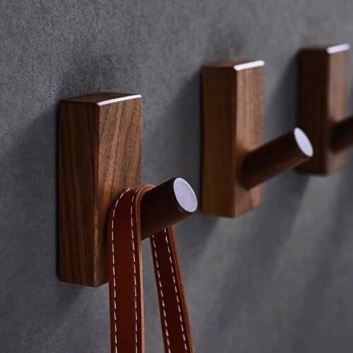 Solid wood hook no hole on the wall sticky hook walnut hat rack wooden creative hat hook behind the entrance door