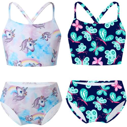 Girls Swimwear Outfits 2Pcs Gymnastics Leotard Bikini Sets Tankini Swiming Camisole Tops with Shorts Children Beach Bathing Suit