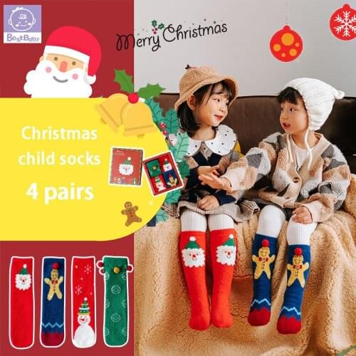 Best Baby Socks Print Baby Socks 2020 Christmas New Cartoon Knee High Long Leg Warmers Boy Girl Children Socks Fashion 4 Pairs