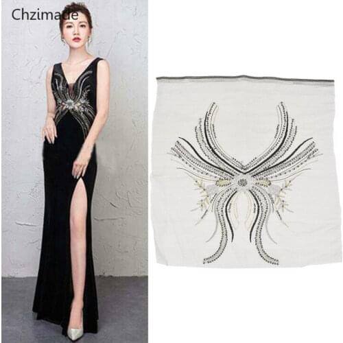 Lychee Life Beaded Sequins Patches Embroidery Neckline Collar Applique Patches Sewing On Clothes Garment Accessories