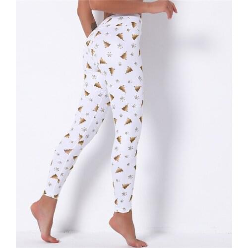 Fashion Golden Christmas Tree Printed Leggings Women Winter Casual Pants Fitness Leggings Mujer Workout Gym Leggings Sport Pants