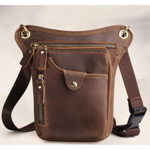 Mens Crazy Horse/Oil Wax Cowhide Leg Drop Bag Men Hip Bum Fanny Belt Pack Vintage Messenger Shoulder Waist Bags