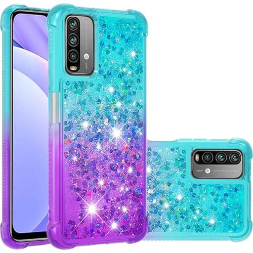 Gradient Soft TPU Glitter Sequin Liquid Quicksand Case For Xiaomi Poco M3 Cushion Reinforced Corners Cover