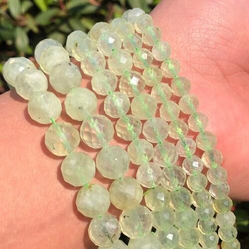 AA Natural Faceted Green Prehnites Jades Stone Beads Gem Loose Spacer Beads For Jewelry Making DIY Bracelets 7.5"Inches 6/8/10mm