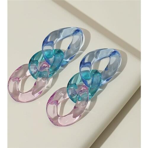 ZiccoWong New Creative Colorful Acrylic Chain Link Long Dangle Earring For Women Girl Big Transparent Link Drop Earring Gift