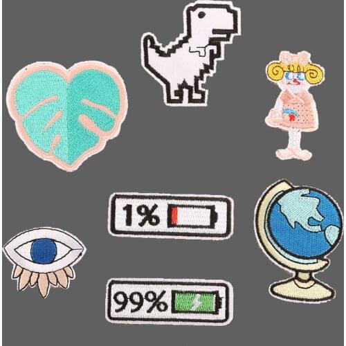 New Cartoon Dinosaur Leaf Patches Iron On Little Girl Eyes Appliques Sewing On Badges 3D Clothes Jeans Coat Hat Decor