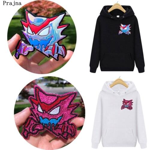 Prajna Cartoon Haunter Glitter Patch Embroidered Patches For Clothing Iron On Patches On Clothes Van Gogh Wave Patch Accessories