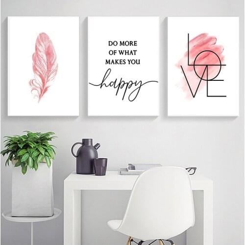 Nordic Style Pink Feathers Posters and Prints Love Poster Simple Decortion Picture for Girl Room Canvas Painting for Living Room