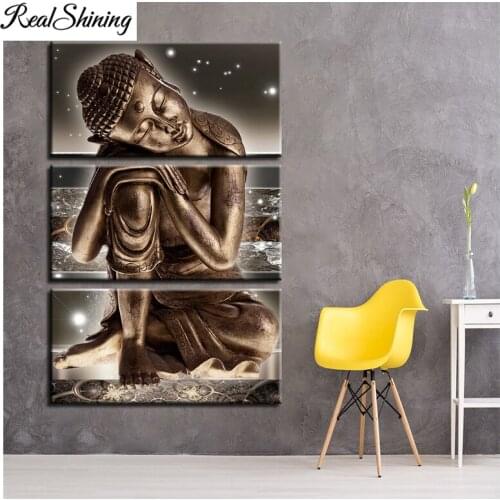 Hallway Background diamond painting 3 Pcs Buddha Statue rhinestone embroidery Paintings Home Corridor Zen mosaic Pictures FS6839