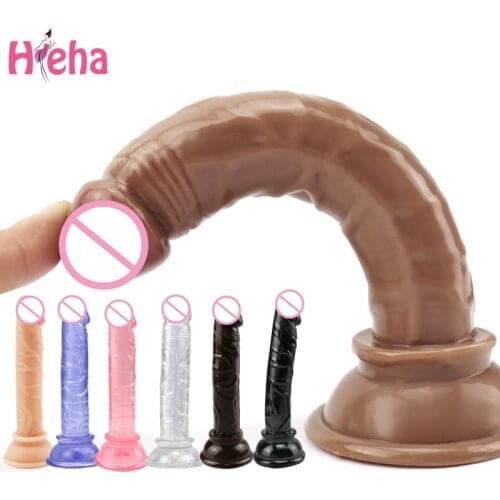 Strap-On Realistic Dildos Sex Toys for Women Flexible Cock with Curved Shaft Crystal Dildo Vaginal G-spot Massage for Beginner