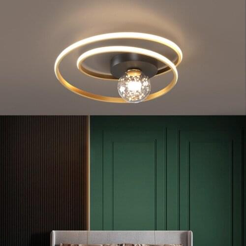 Nordic Luxury Bedroom Led Ceiling Light Aluminum Golden Ring with Black Round Bottom Magic Bean Lamp for Living Room Dining Room