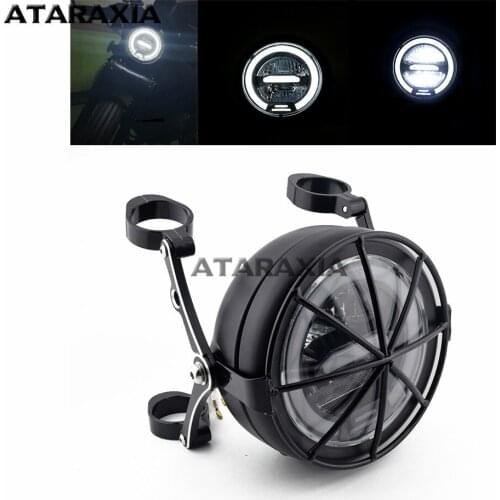 Universal Motorbike High/Low Beam Headlight Motorcycle Retro Front Light for Harley Cafe Racer Lamp Grille Cover LED Headlamp