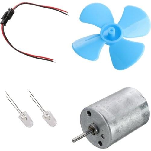 Wind Turbine Generator DIY Kit Micro Motor+Diode Plug Four Blue Leaf Paddle