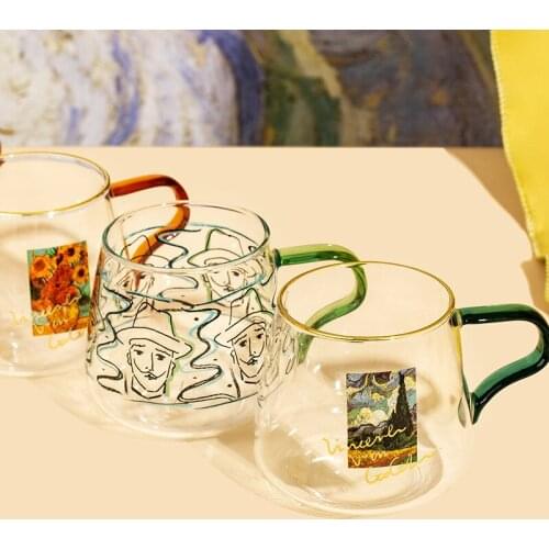 High Borosilicate Single-layer Art Self-portrait Glass Home Juice Drink Milk Tea Cup Diameter Large Handle Business Gift Cup