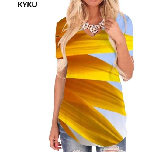 KYKU Sunflower T Shirt Women Romantic Tshirts Printed Love Funny T shirts Harajuku V-neck Tshirt Womens Clothing Summer Cool