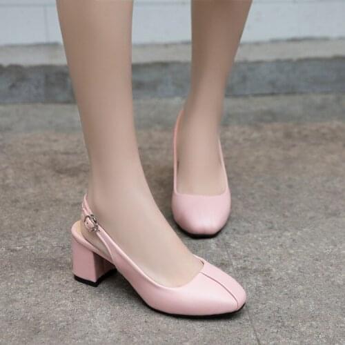 Big Size ladies high heels women shoes woman pumps Square-headed, thick-heeled, single-shoe woman