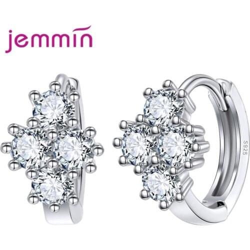 Women Vintage Wedding Earrings 925 Sterling Silver Hoop Earrings 4Pcs Micro Clear Cubic Zircons Classical Jewelry