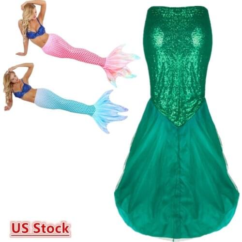 Sexy Womens Mermaid Tail Halloween Costume Cosplay Photography Fancy Party Sequined Long Dress Fish Tail Skirt Maxi Skirt
