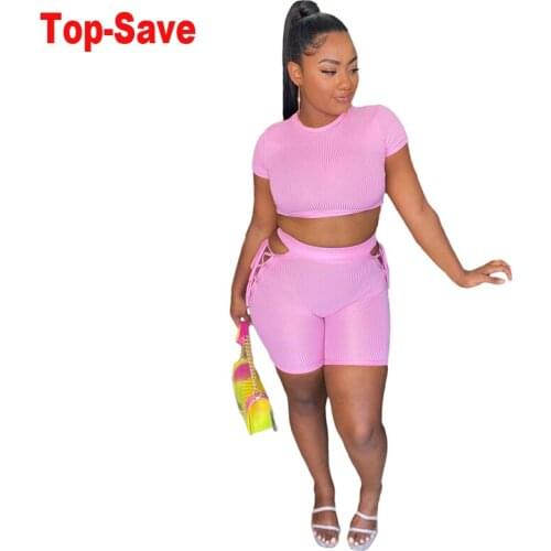 Ladies Fashion Two Piece Set Casual Tracksuits Short Sleeve Crop Top And Biker Shorts Women Sets Sporty Active Ribbed Clothing