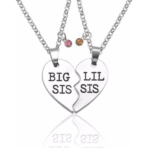 BFF Trendy Best Sisters Forever Necklace Jewelry For Women Broken Heart Big Sis LiL Sis Pendant Rhinestone Necklaces&Pendants