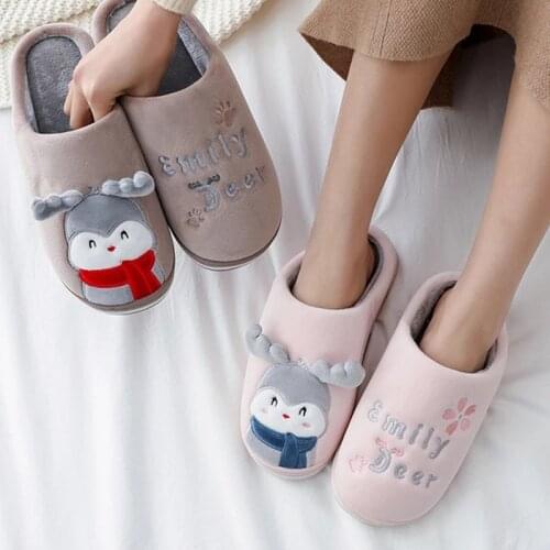 Winter Cotton Slippers Women Men Indoor Slippers Winter Warm Plush Cartoon Anti-Slip House Floor Shoes Lovers Home Slippers