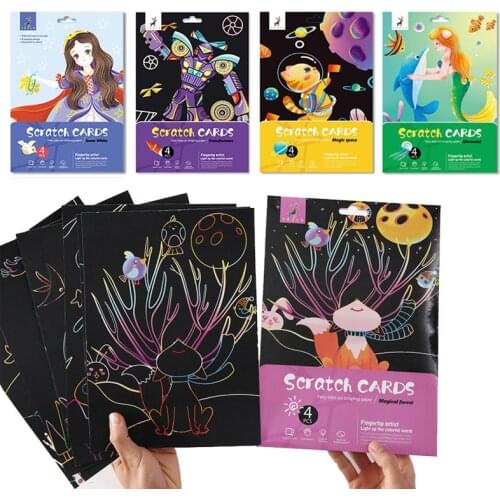 1Set Magic Color Princess Robot Cartoon Sctach Art Painting Paper Card Kit Kids DIY Drawing Toys Education Supplies Scratch Card