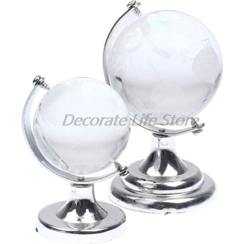 1 Pcs Transparent Silver Stand Crystal World Globe Dollhouse House Desktop Decor Toy