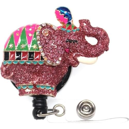 10pcs/lot Free Shipping Pink Enamel Elephant Retractable ID Badge Holder Medical/School Styles Elephant Animal Badge Pull Reel