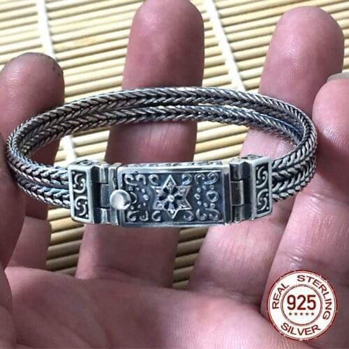 100% 925 Sterling silver New six-pointed star bolt bracelet for men Thai silver fashion jewelry hand-woven male silver bracelet