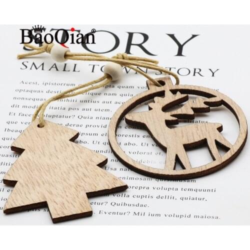 12pcs/box Natural Wooden Christmas Series Christmas Party Christmas Tree Ornaments Diy Home Holiday Wooden Crafts Decoration