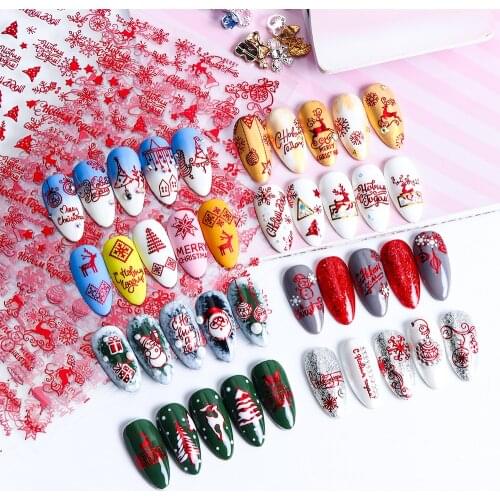 2PCS 3D Xmas Nail Sticker Transfer Decals Red Gold DIY Manicure Sticker Snowflake Santa Elk Adhesive Slider Nail Art Decoration
