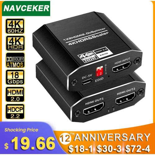 2020 4K 60Hz HDR HDMI 2.0 Splitter 1x2 Splitter HDMI 2.0 4K Support HDCP 2.2 UHD HDMI Splitter 2.0 Switch Box For PS4 Projector