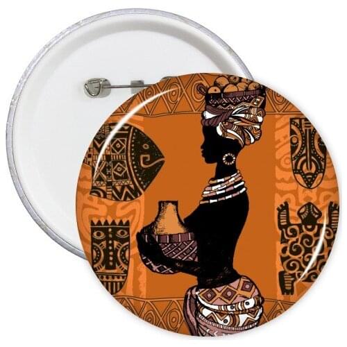 African Primitive Aboriginal Black Women Totems Round Pins Badge Button Clothing Decoration Gift 5pcs