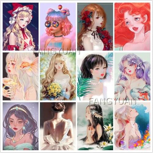 5D Diy Diamond Painting Cartoon Girl Portrait Full Square/Round Diamond Embroidered Mosaic cross stitch Kit home decoration gift